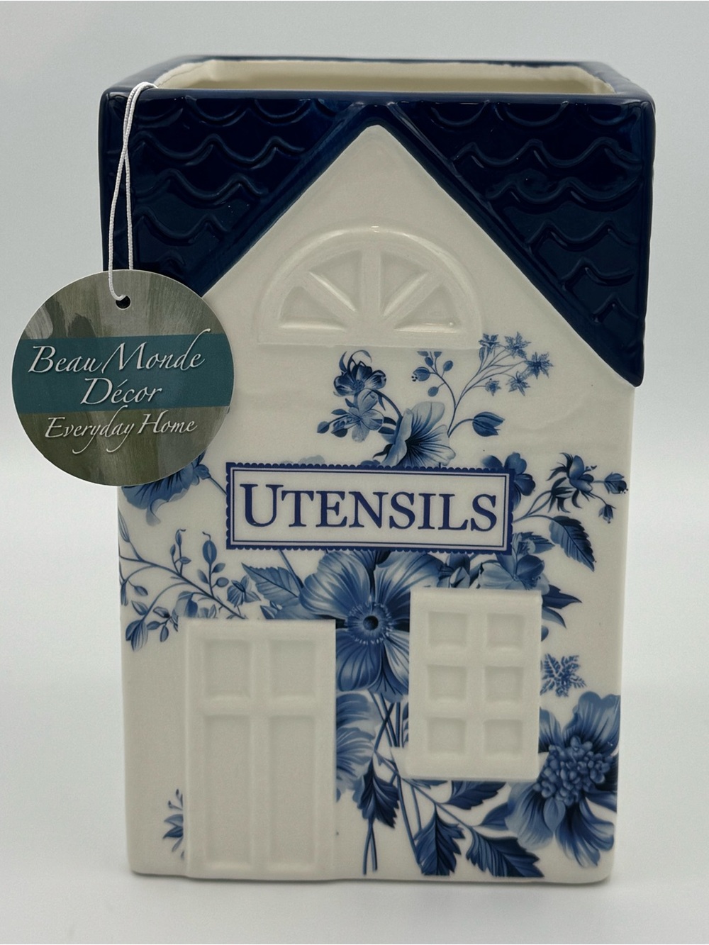Beau Monde Blue‎ White Floral House Utensil Holder Cottagecore Kitchen Decor